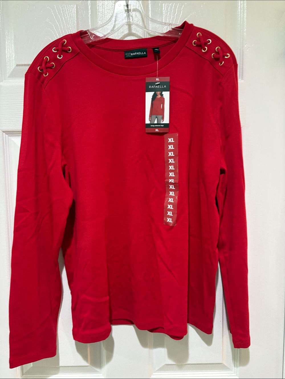 Rafaella Crimson Lace-Up Shoulder Long Sleeve Top